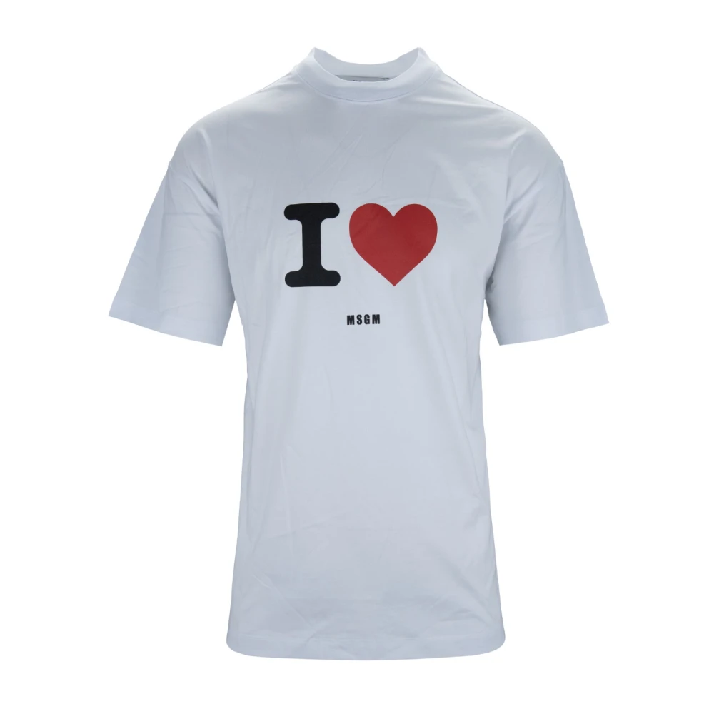 Msgm Heren Grafische Print Katoenen T-Shirt White Heren