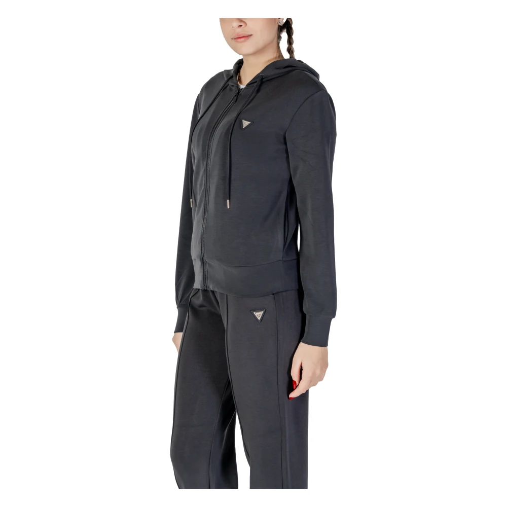 Guess Zwarte Zip-Up V-Hals Sweatshirt met Zakken Black Dames