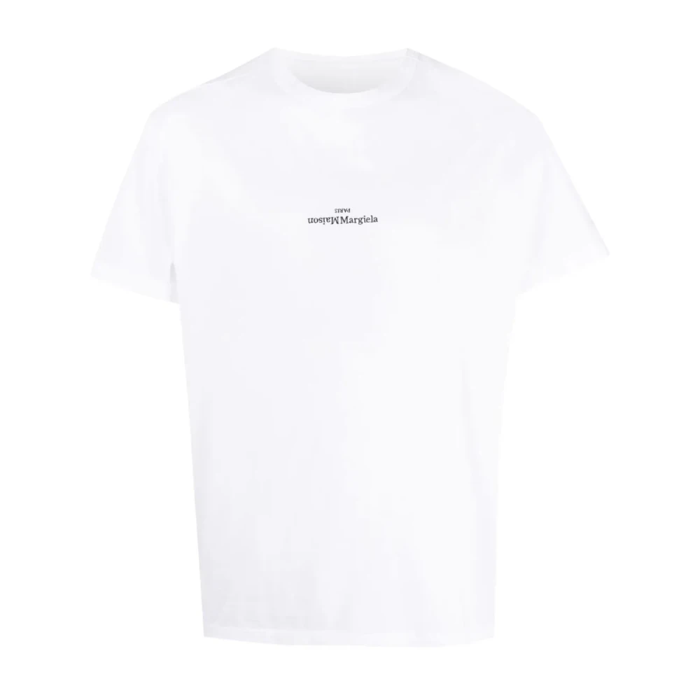 Maison Margiela Zwart Wit Logo Geborduurd T-Shirt White Heren