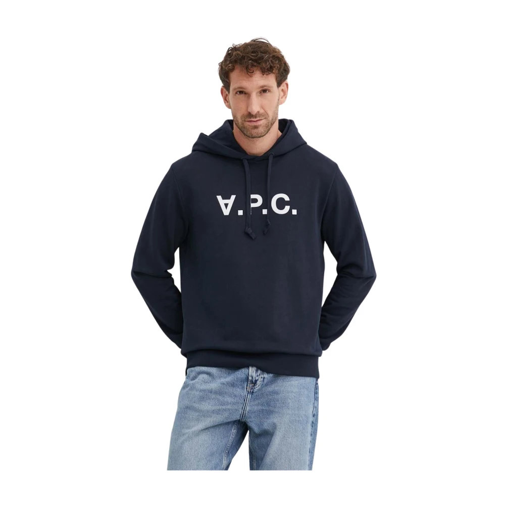 A.p.c. Uomo Blu Felpa Con Cappuccio In Cotone Velvet Touch - Immagine 3
