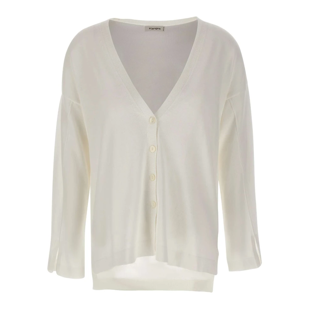Kangra White Asymmetrical Cotton Cardigan - Female - Cardigans - M - Knitwear