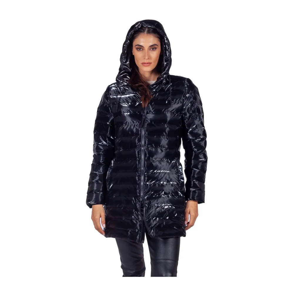 Rains Lohja Curve W3T3 Lange Gewatteerde Pufferjas Black Dames