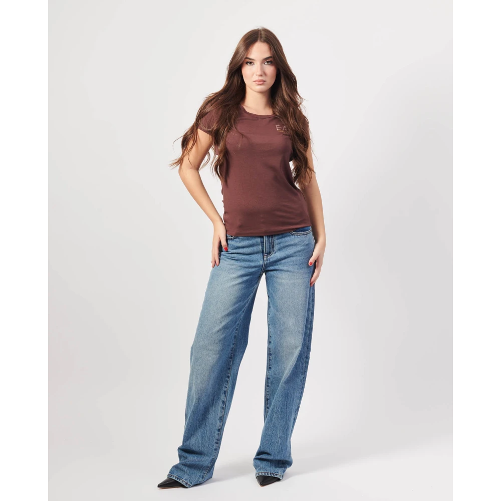 Emporio Armani Bruine Katoenen T-shirt met Ronde Hals Brown Dames