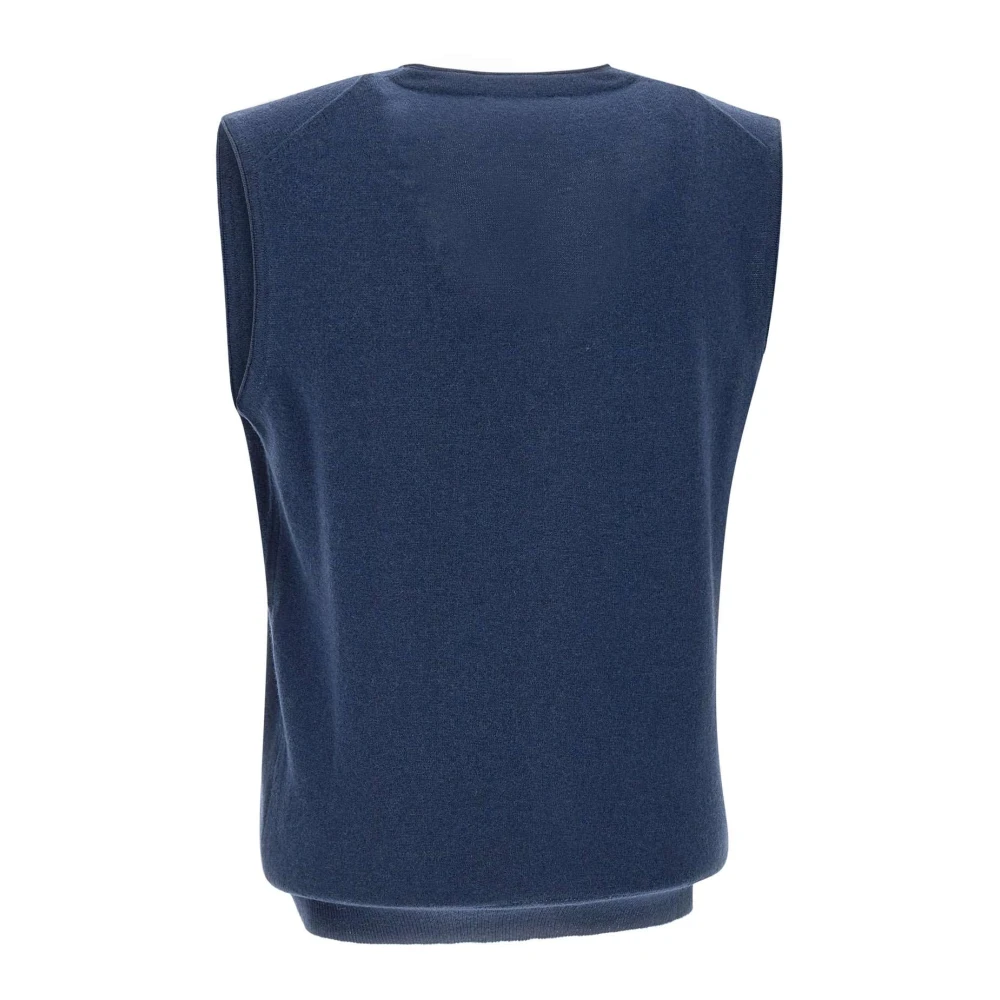 Kangra Blauwe Wollen Vest Mouwloos V-Hals Knoopsluiting Blue Heren