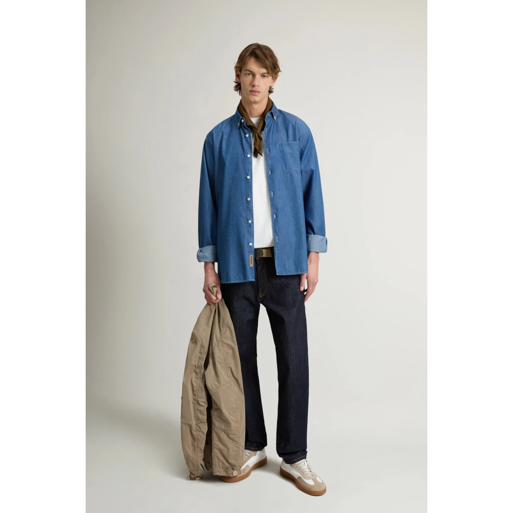 Woolrich Katoenen Casual Shirt met Zak Blue Heren