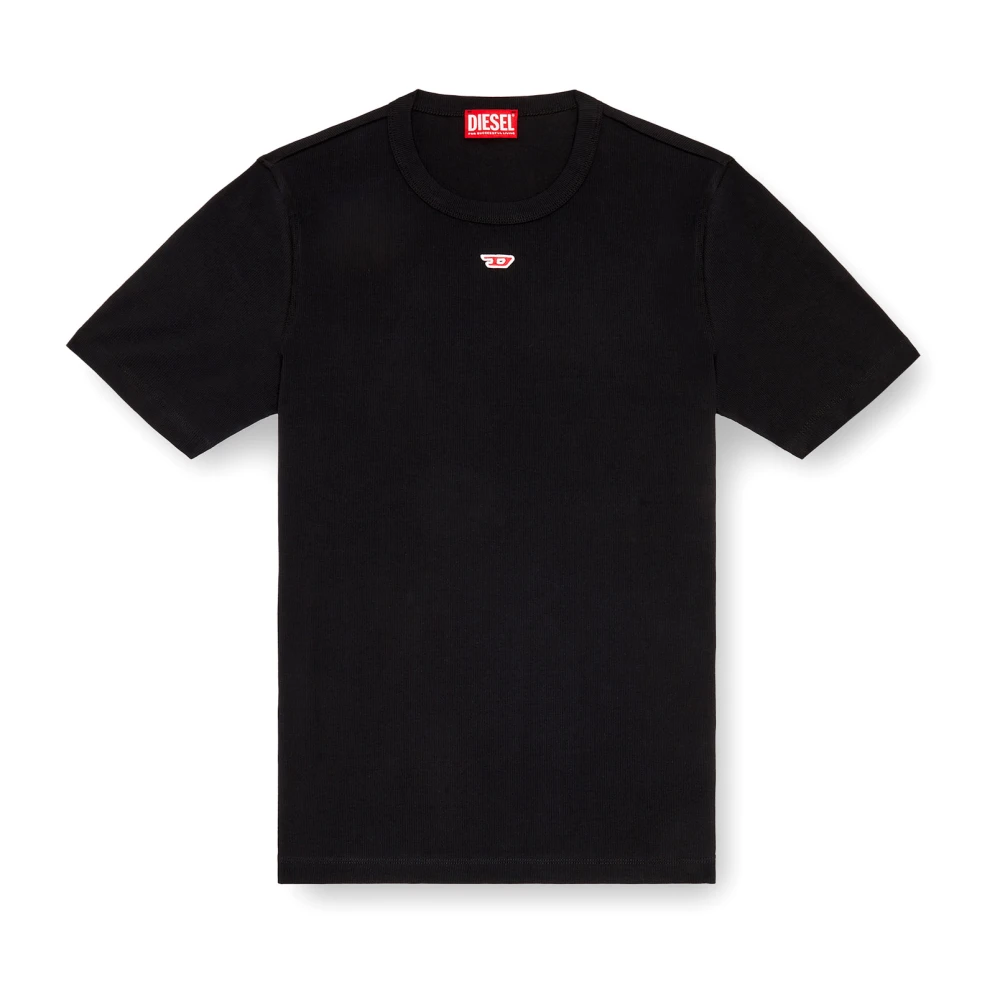 Diesel Geribbeld katoenen T-shirt met logopatch Black Heren