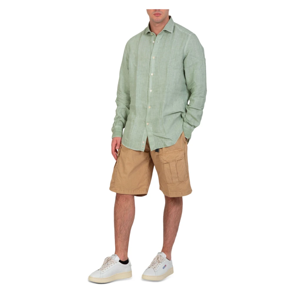 Eleventy Linnen Shirt in Verde Green Heren