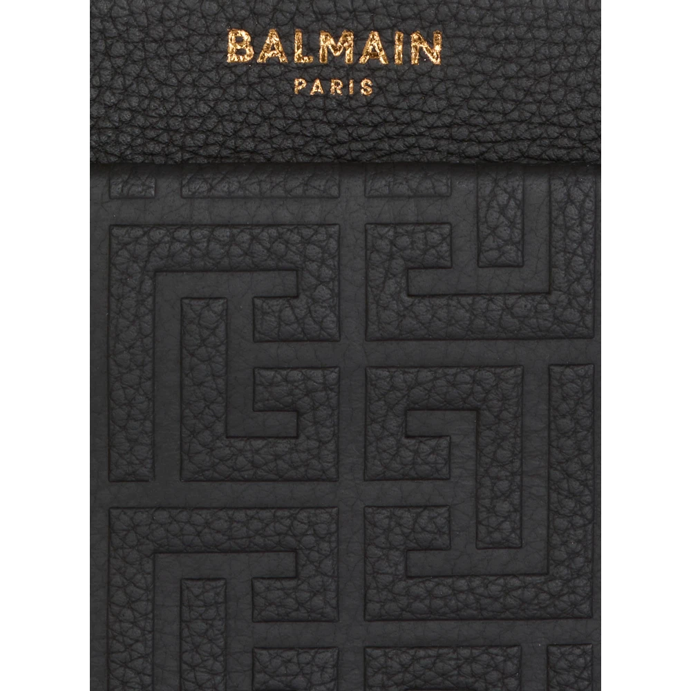 Balmain 1945 Zachte ritssluiting mini tas in reliëf kalfsleer met een PB Labyrint monogram Black Dames