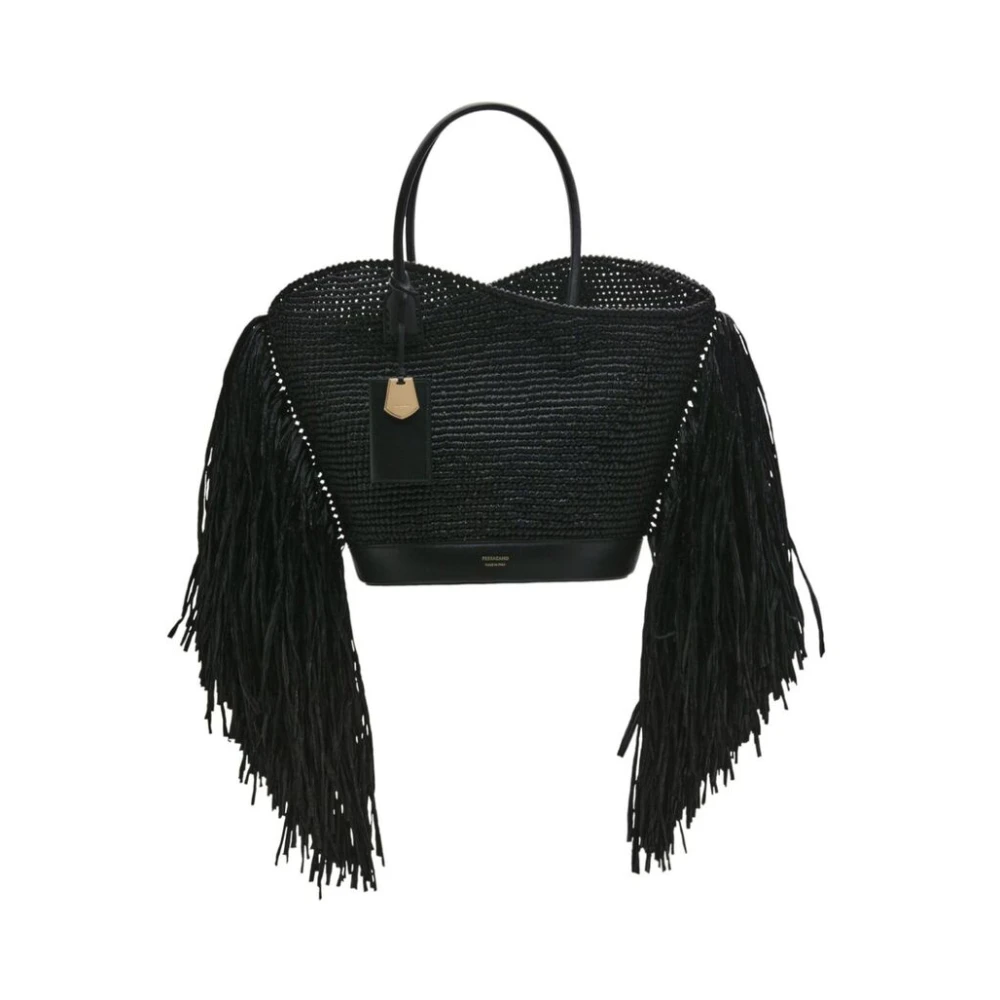 Salvatore Ferragamo Zwarte Raffia Franje Handtas Black Dames