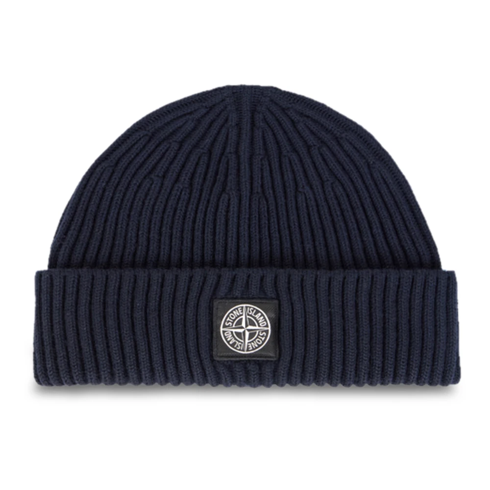 Stone Island Blue Ribbed Wool Beanie - Male - Accessories - One Size - Accessories
