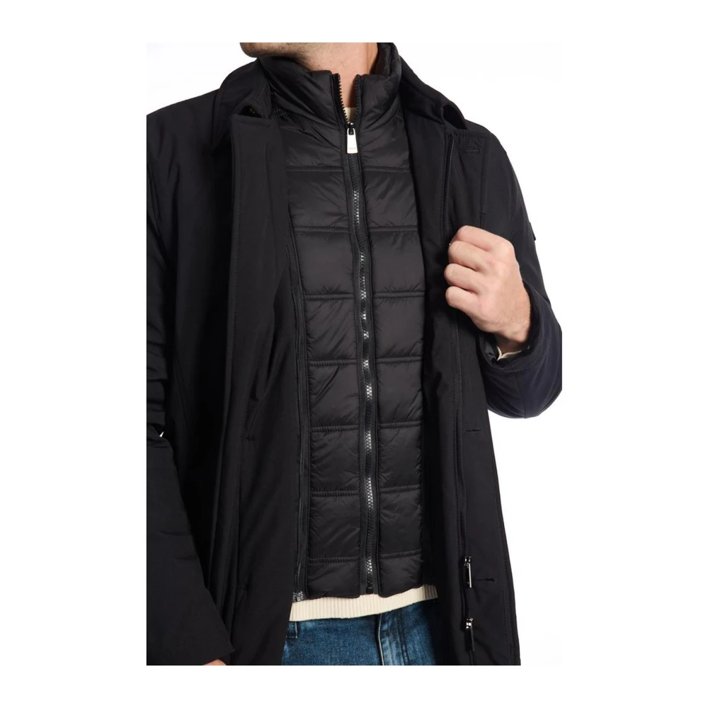 Baldinini Zwarte Double-Breasted Jas met Afneembare Bib Black Heren