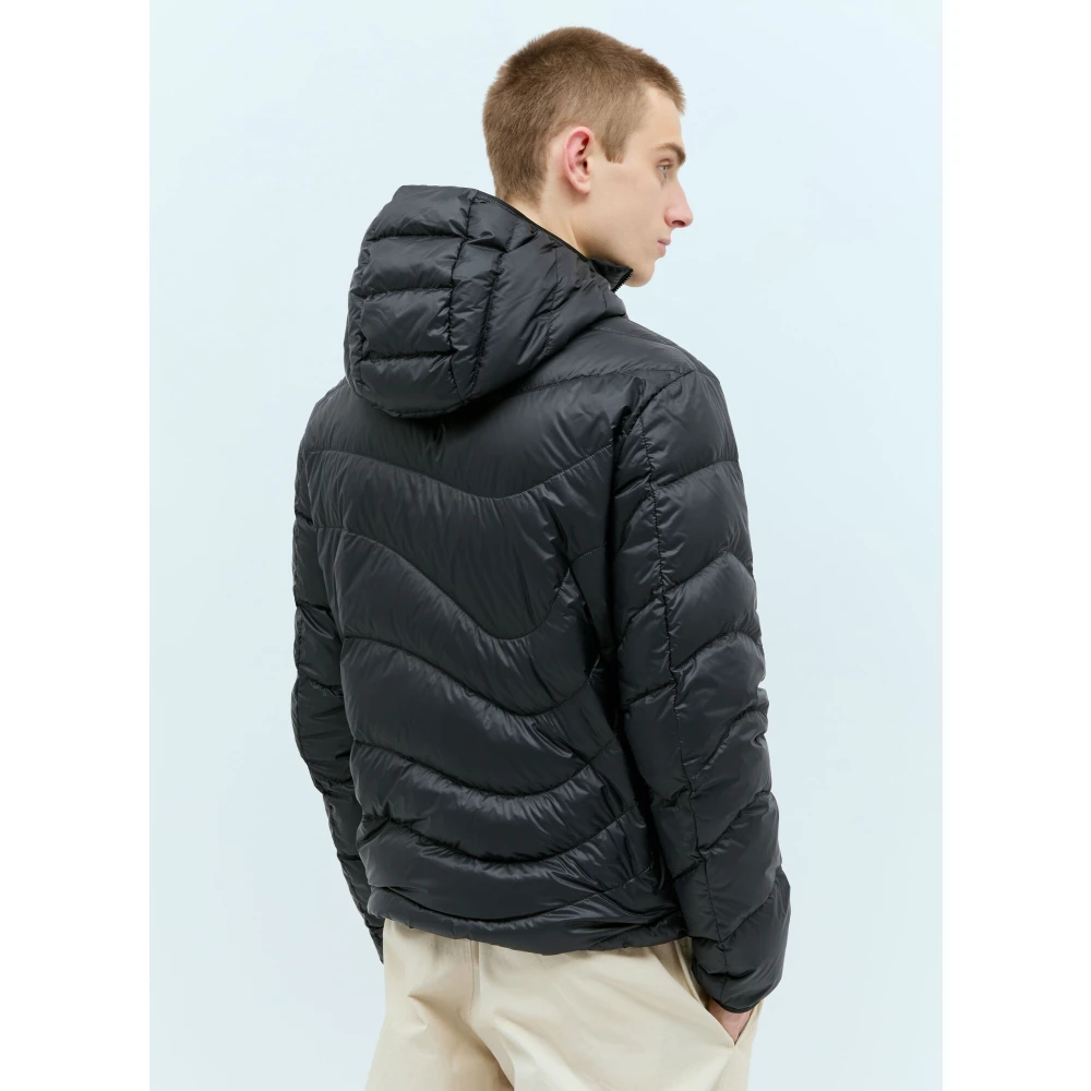 Moncler Gewatteerde Hoodie Jas met Logopatch Black Heren