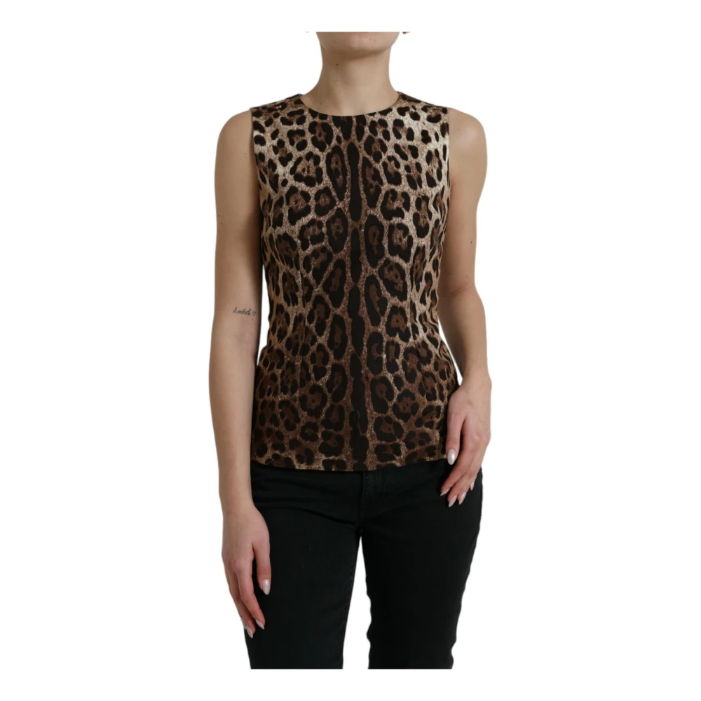 Dolce & Gabbana Mouwloze Leopard Print Top Brown Dames