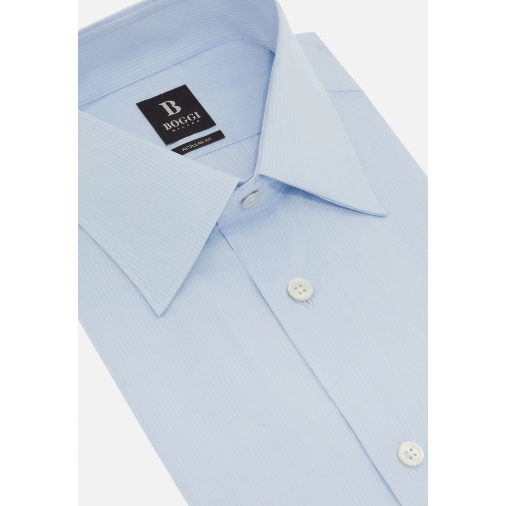 Boggi Milano Regular Fit Overhemd van Katoenen Twill Blue Heren