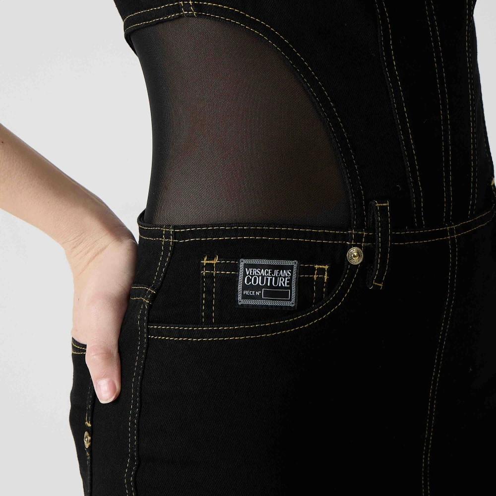 Versace Jeans Couture Denim midi jurk met tule details Black Dames