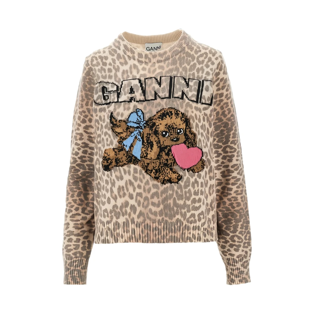 Ganni Women's Beige Puppy Wool Jumper - Round-Neck Knitwear - L - Knitwear