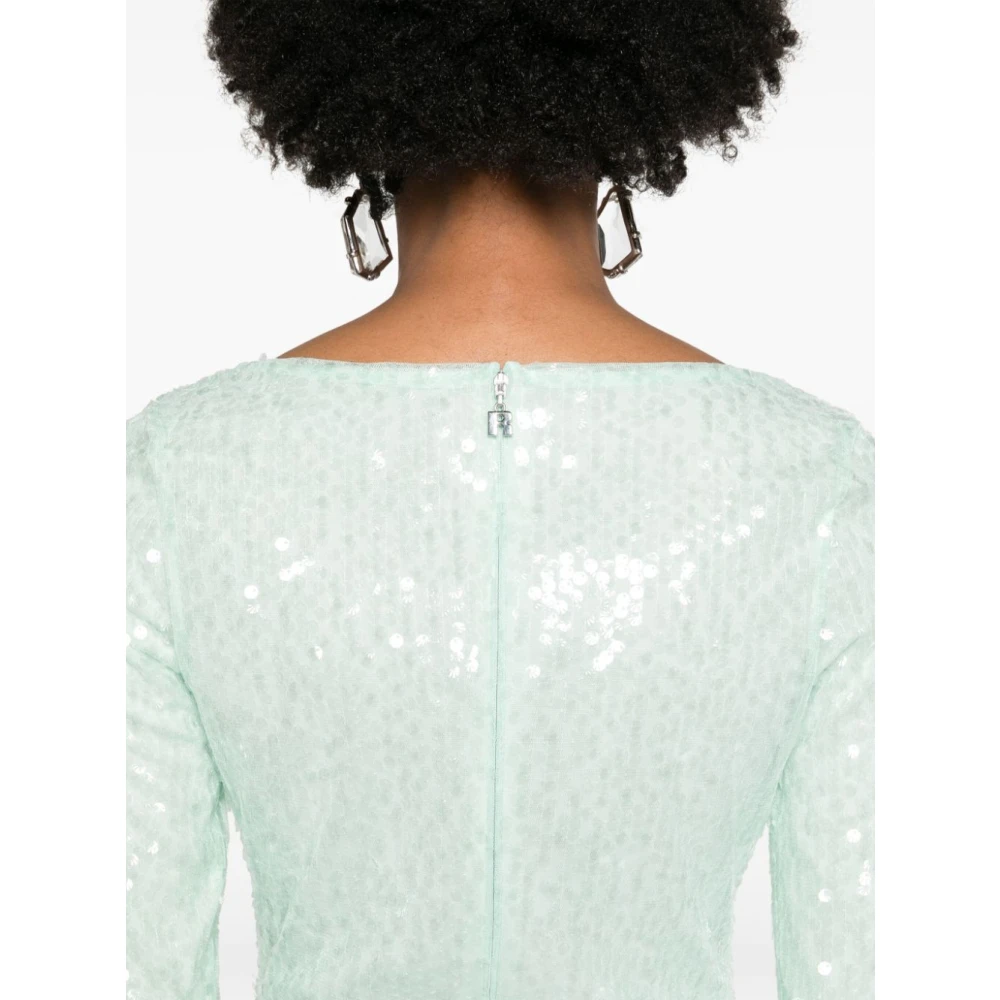 Rotate Birger Christensen Sequin Jurk Lange Mouw Blue Dames