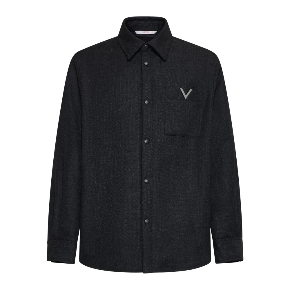 Valentino Houtskool Grijs Wol Overhemd Black Heren