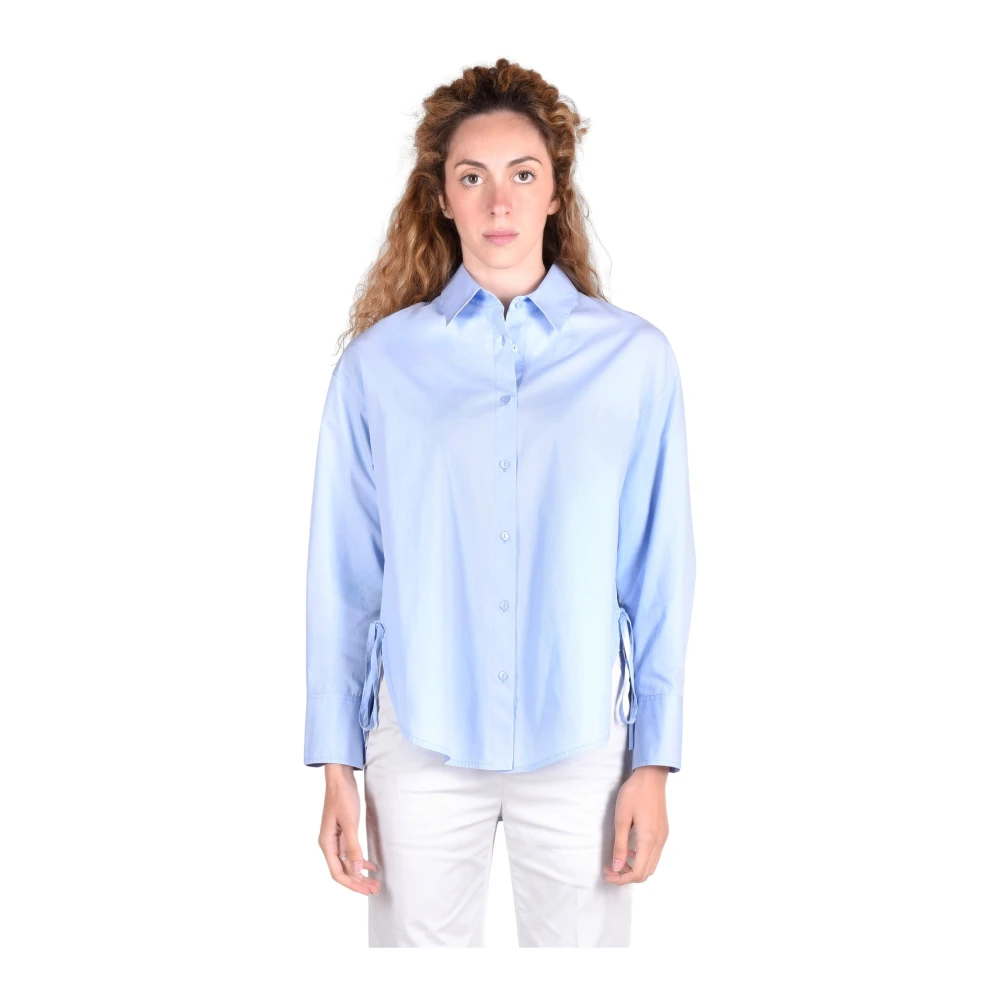 Dondup Overhemd met lange mouwen en zijsplitten en D-logo Blue Dames