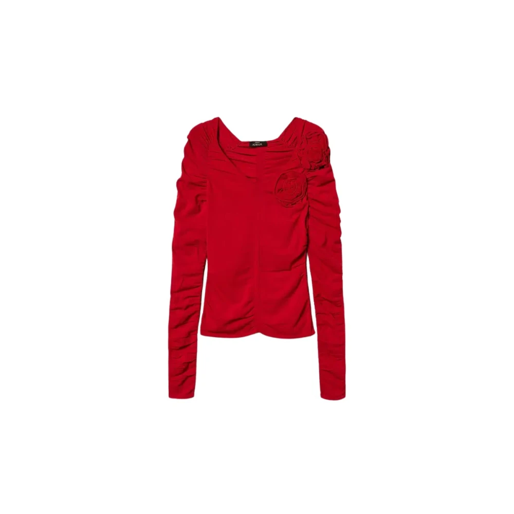 Twinset Aansluitende Top met Ruches en Bloemen Red Dames