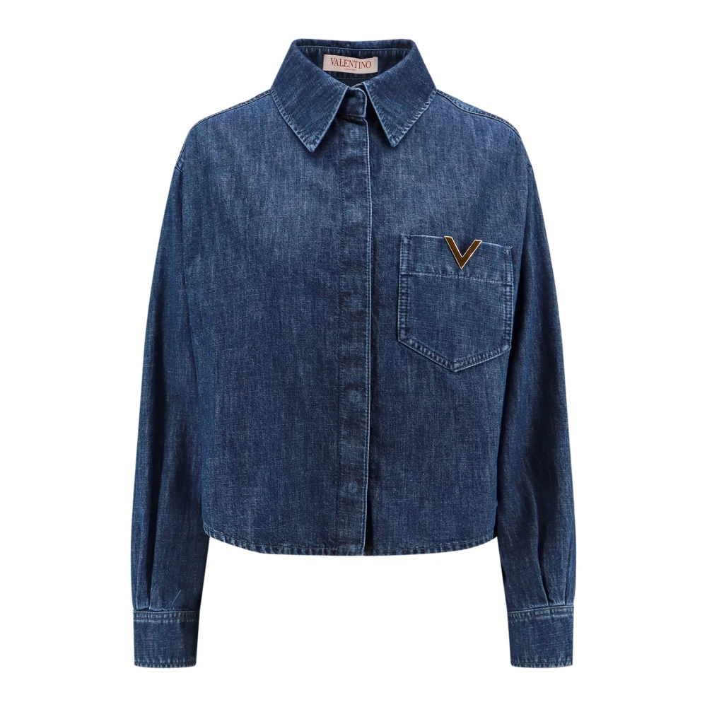 Valentino Denim Overhemd met V Gouden Detail Blue Dames