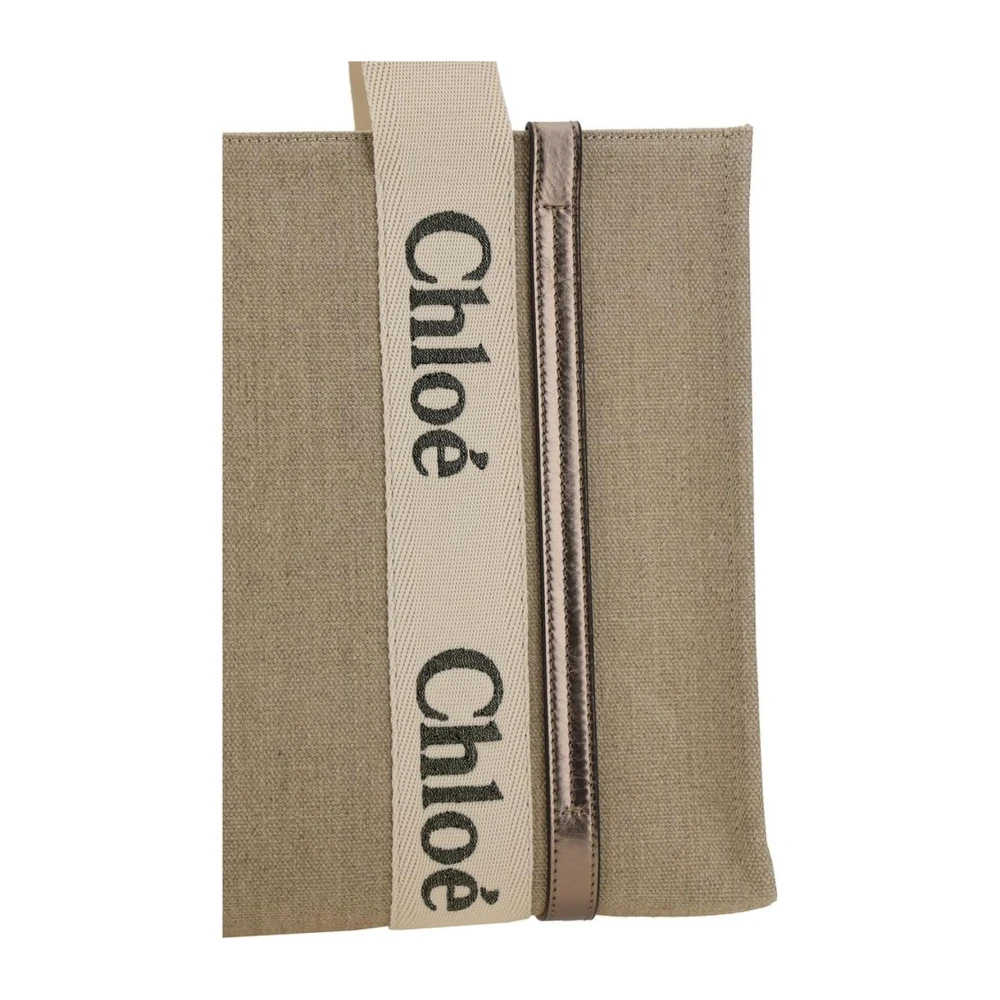 Chloé Linnen schoudertas met leren details Beige Dames