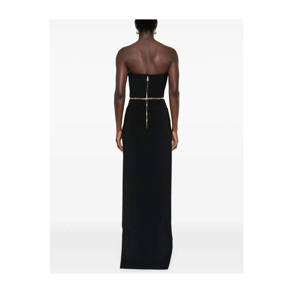 Elisabetta Franchi Zwarte rode loper jurk met hoge split Black Dames
