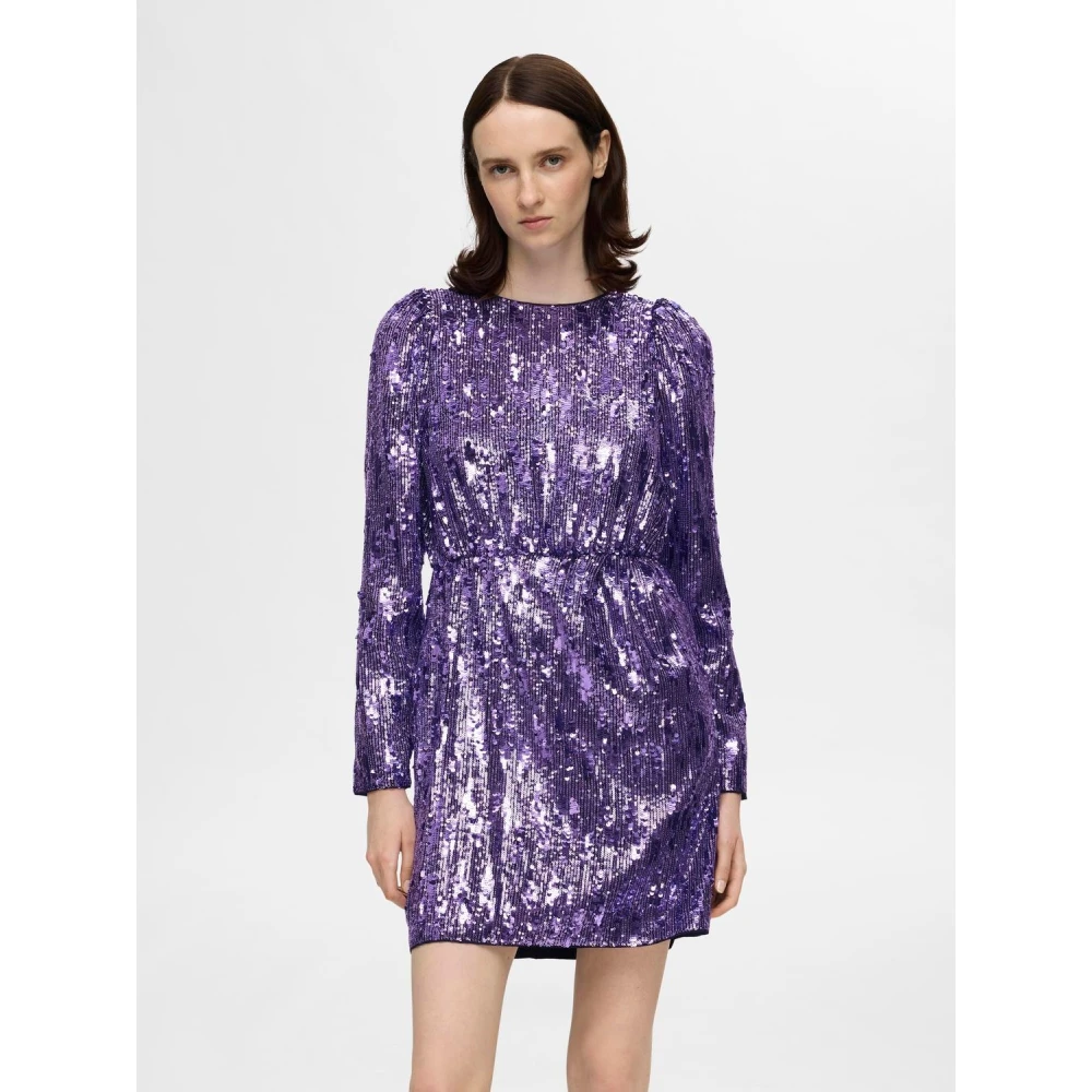 Selected Femme Ari-Colyn LS Short Sequins Dress Purple Dames