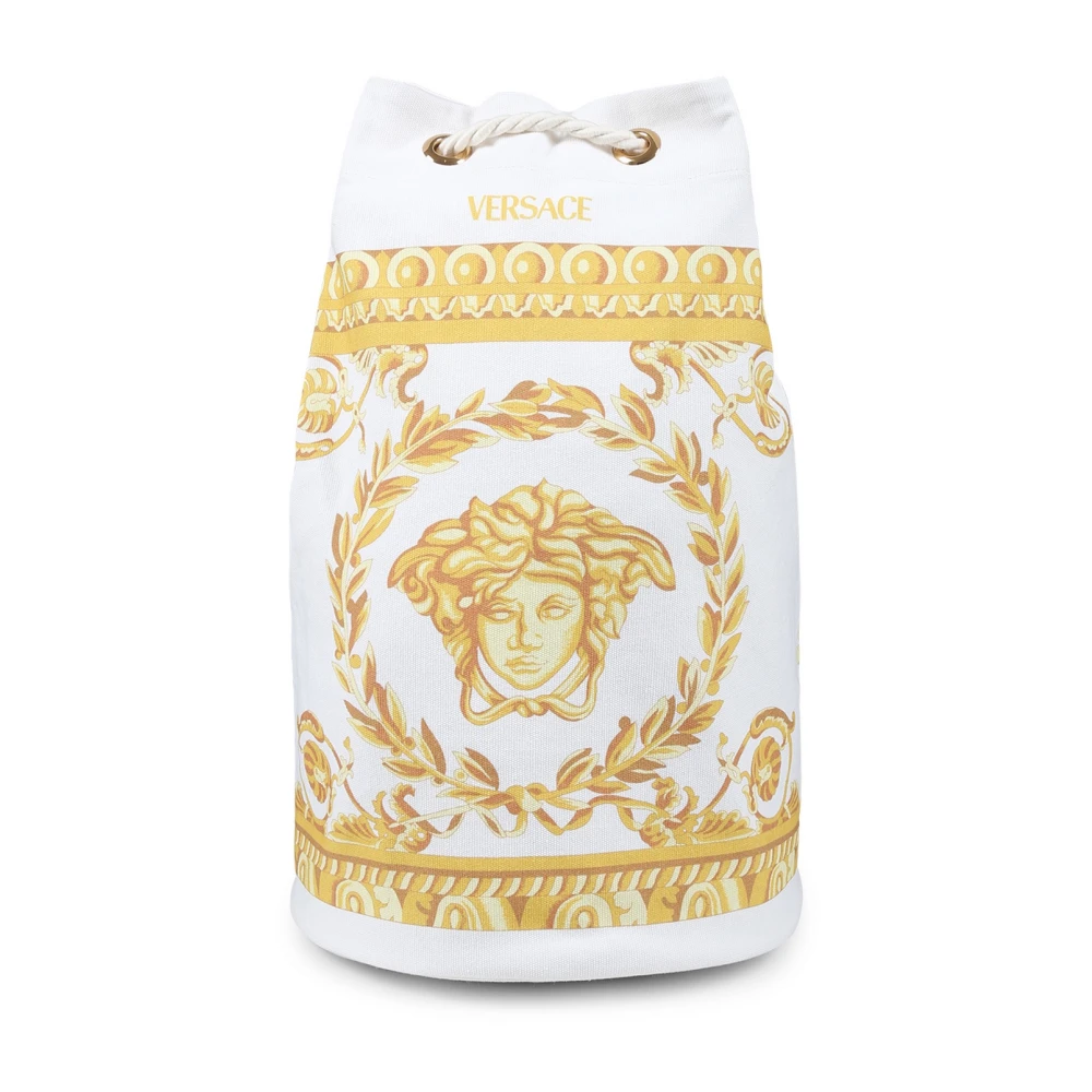 Versace Vit Strandväska med Ikoniskt Tryck White, Unisex