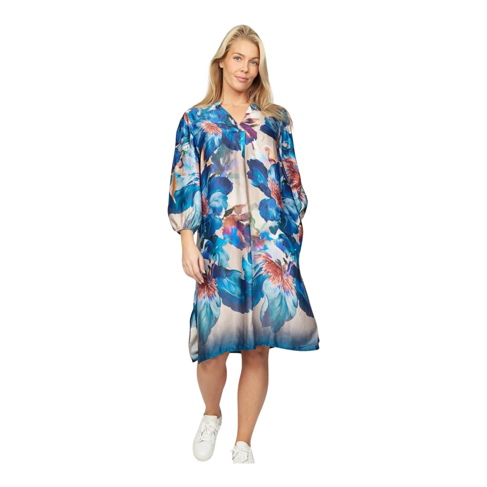 2-Biz Blauwe Bloem Jurk Hyben_Raso.Es24 Multicolor Dames