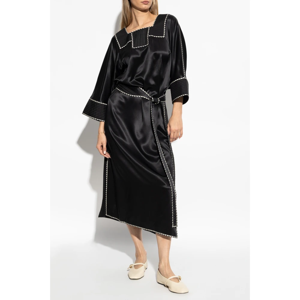 TORY BURCH Zijden jurk met riem Black Dames
