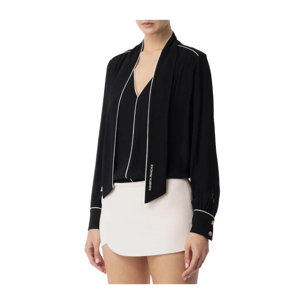 Elisabetta Franchi Viscose overhemd met gouden knopen Black Dames