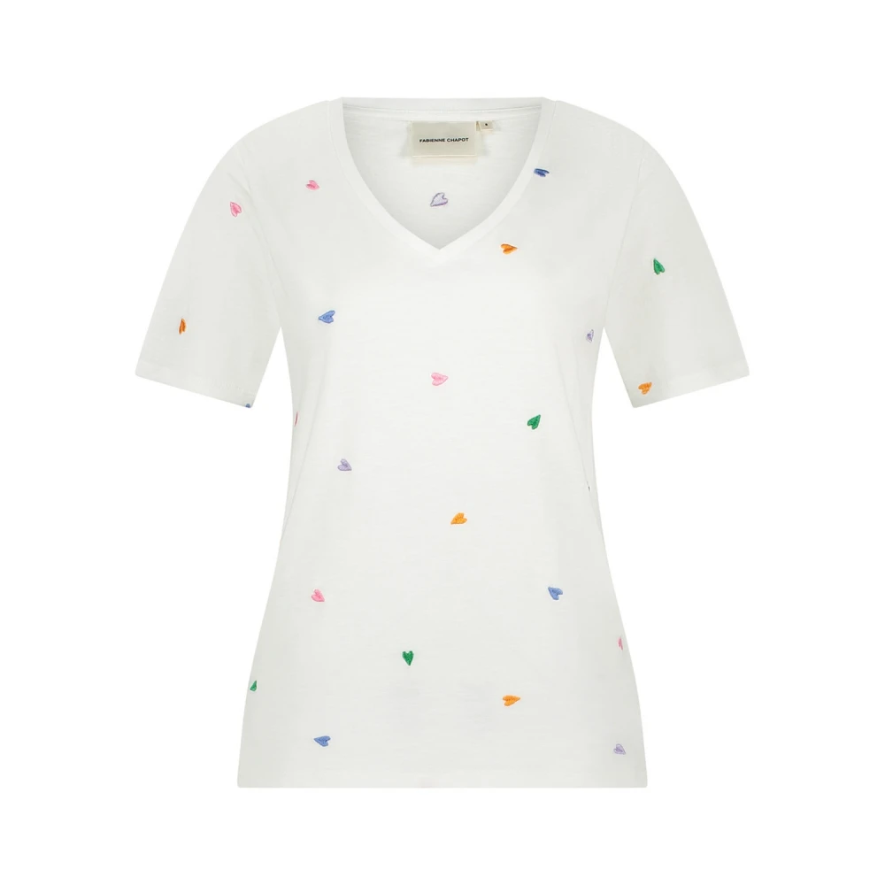 Fabienne Chapot Phil V-neck Multi Heart T-shirt White Dames