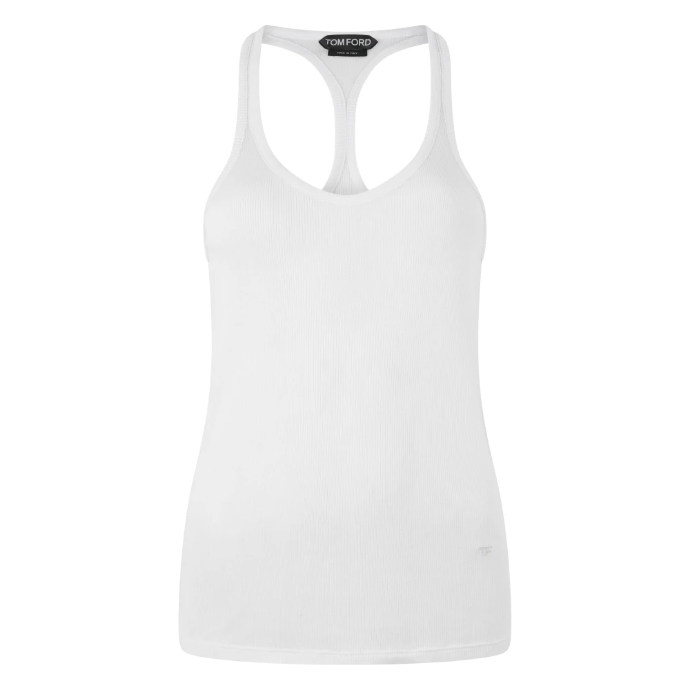 Tom Ford Women's White Striped Tank Top With Tonal Tf Embroidered Logo - Sleeveless Tops - 2XS - Tops