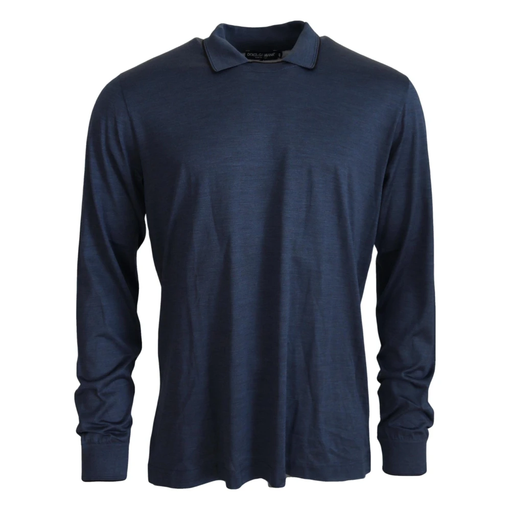 Dolce & Gabbana Zijden Blauwe Polo Sweater Elegant Logo Blue Heren