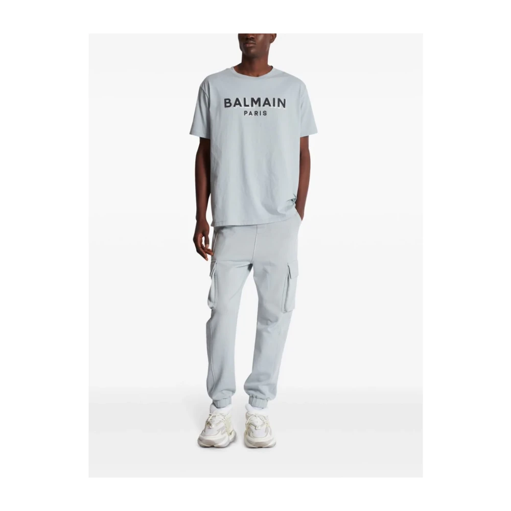 Balmain Logo Print Jersey T-Shirt Gray Heren