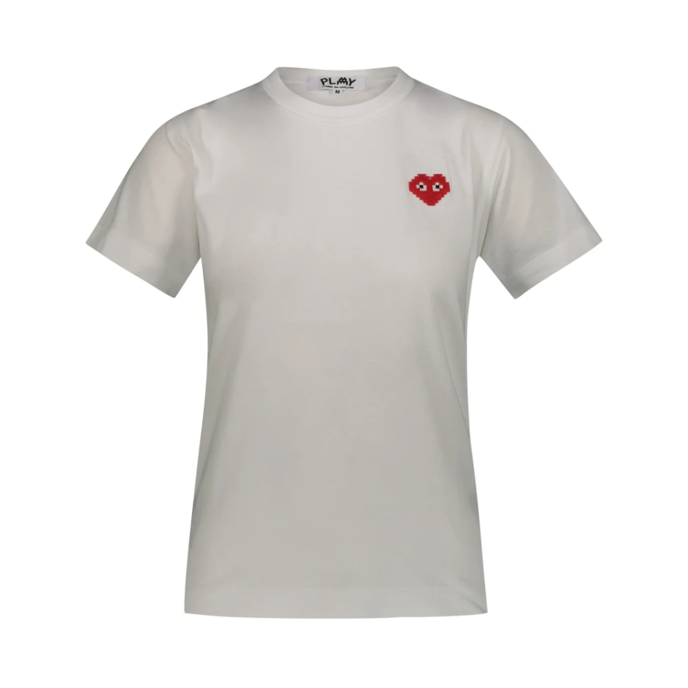 Comme des Garçons Rode Gepixelde Hart T-Shirt White Dames