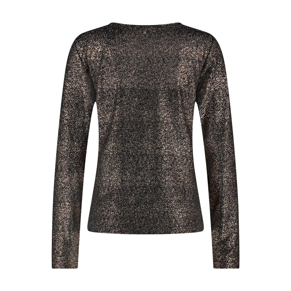 Tramontana Gouden Glitter V-hals Top Black Dames