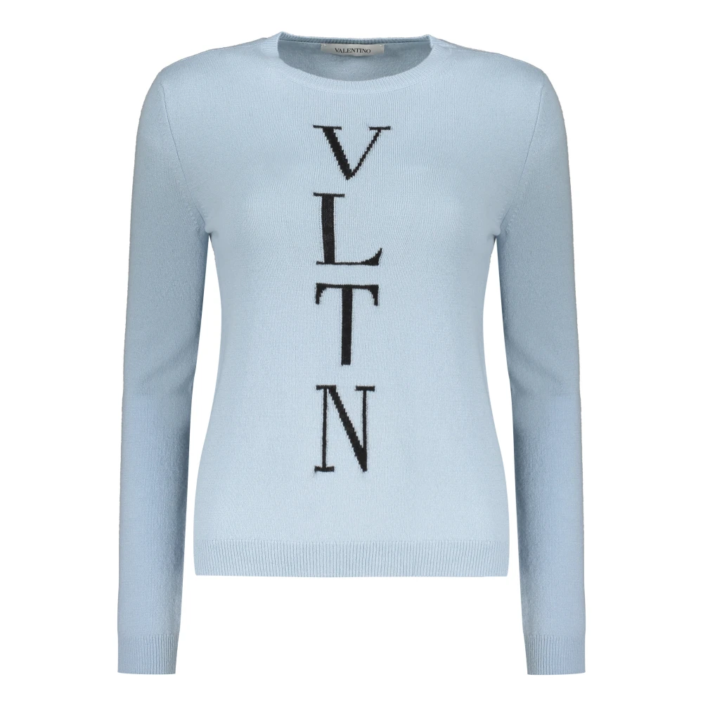 Valentino Garavani Geribbelde wollen trui met logodetail Blue Dames