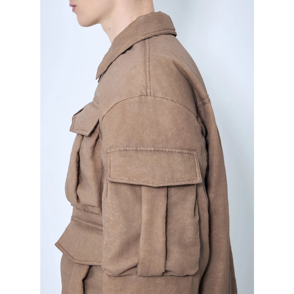 Dries Van Noten Klassieke Gewatteerde Jas met Meerdere Zakken Brown Heren