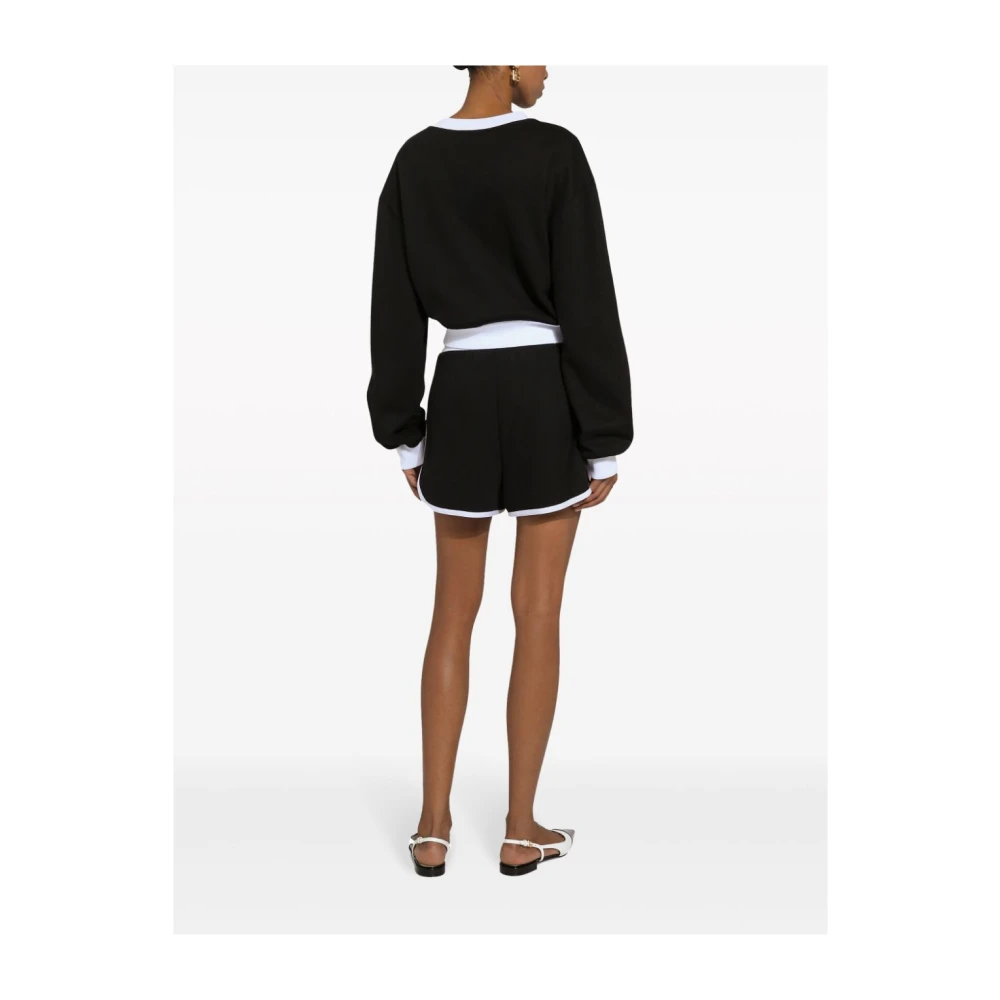 Dolce & Gabbana Zwarte Sweaters Twee-Tone Logo Print Ronde Hals Black Dames
