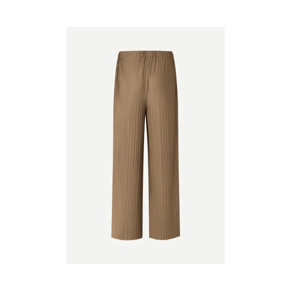 Samsøe Geplooide Jersey Broek met Wijde Pijpen Brown Dames