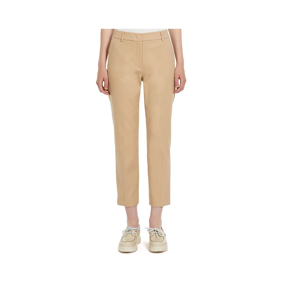 Max Mara Weekend Zandkleurige Stretch Katoenen Sigarettenbroek Beige Dames