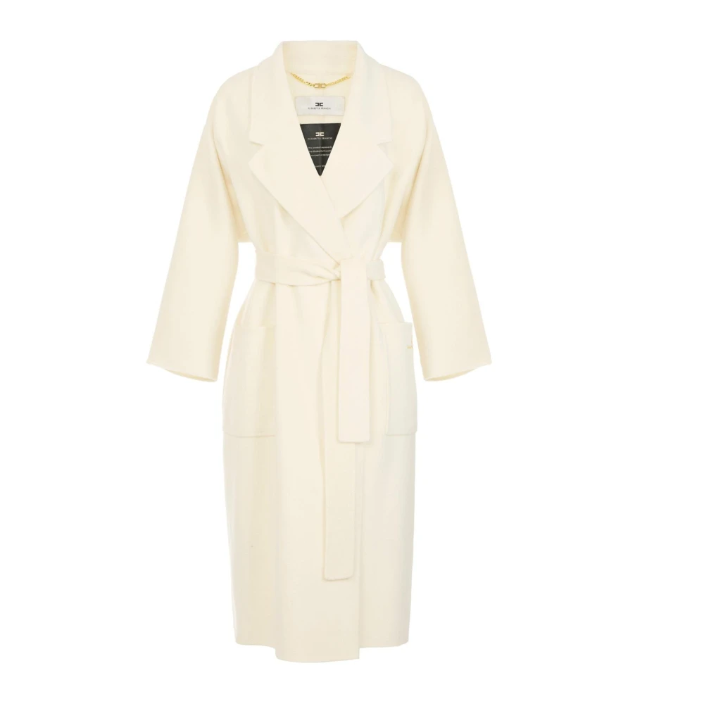 Elisabetta Franchi , Belted Coats, Female, Beige, S, Coat In Wool Double Cloth