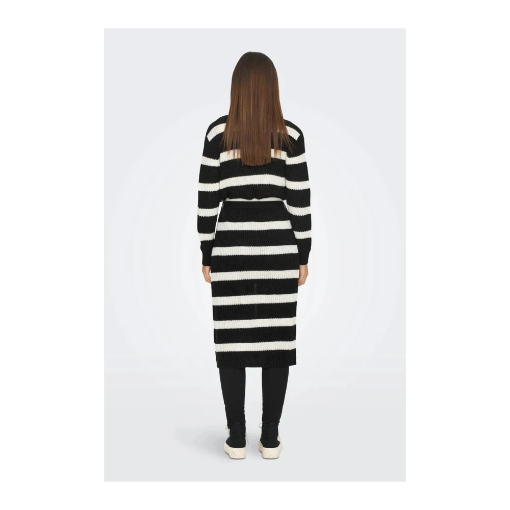 Jacqueline de Yong Gestreepte Lange Mouw Gebreide Vest Black Dames