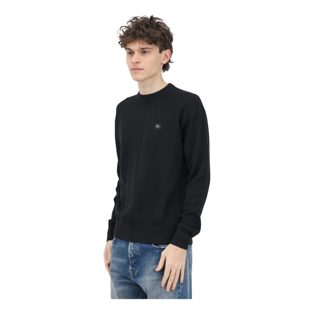 Calvin Klein Jeans Zwarte Crewneck Sweater met Logopatch Black Heren