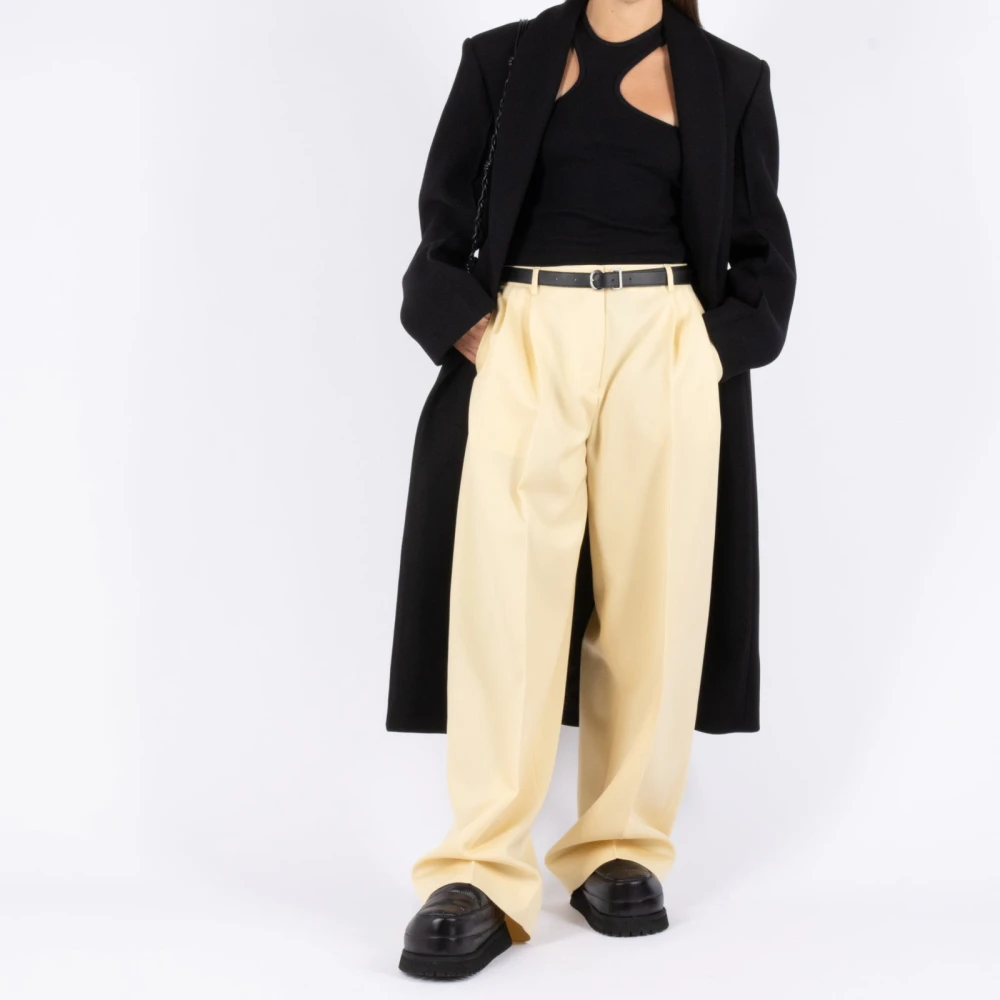 Jil Sander Beige Wol Wijde Pijp Broek Beige Dames