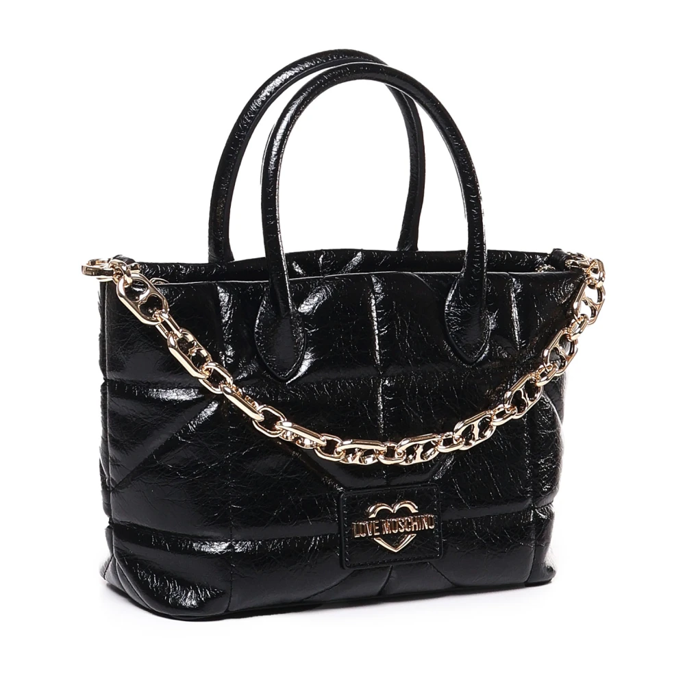 Love Moschino Zwarte Gewatteerde Handtas met Kettingen Black Dames