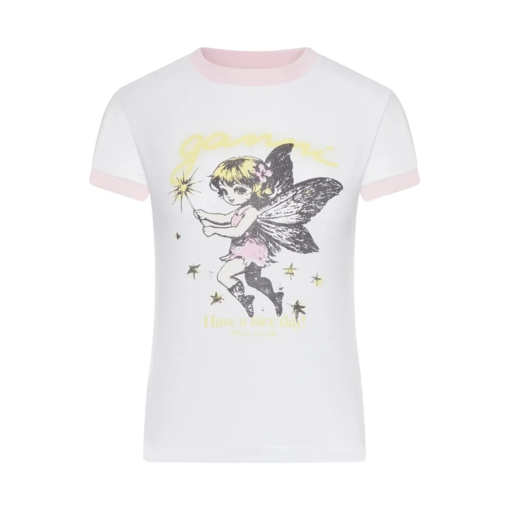 Ganni Women's White T-Shirts, S, Basic Cotton Jersey Baby Fit Fairy