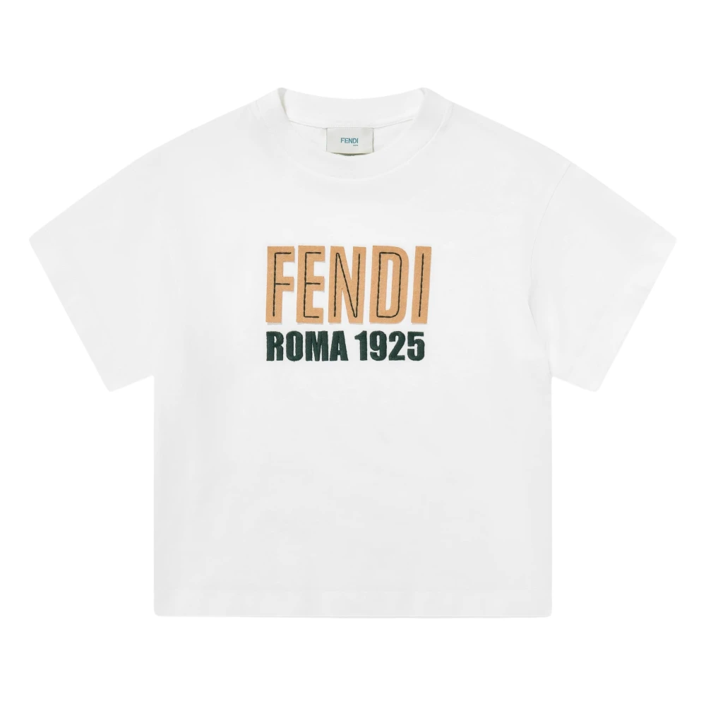 Fendi Unisex Kids White Kids Short Sleeve T-Shirts, 7 Y, Logo T-Shirt
